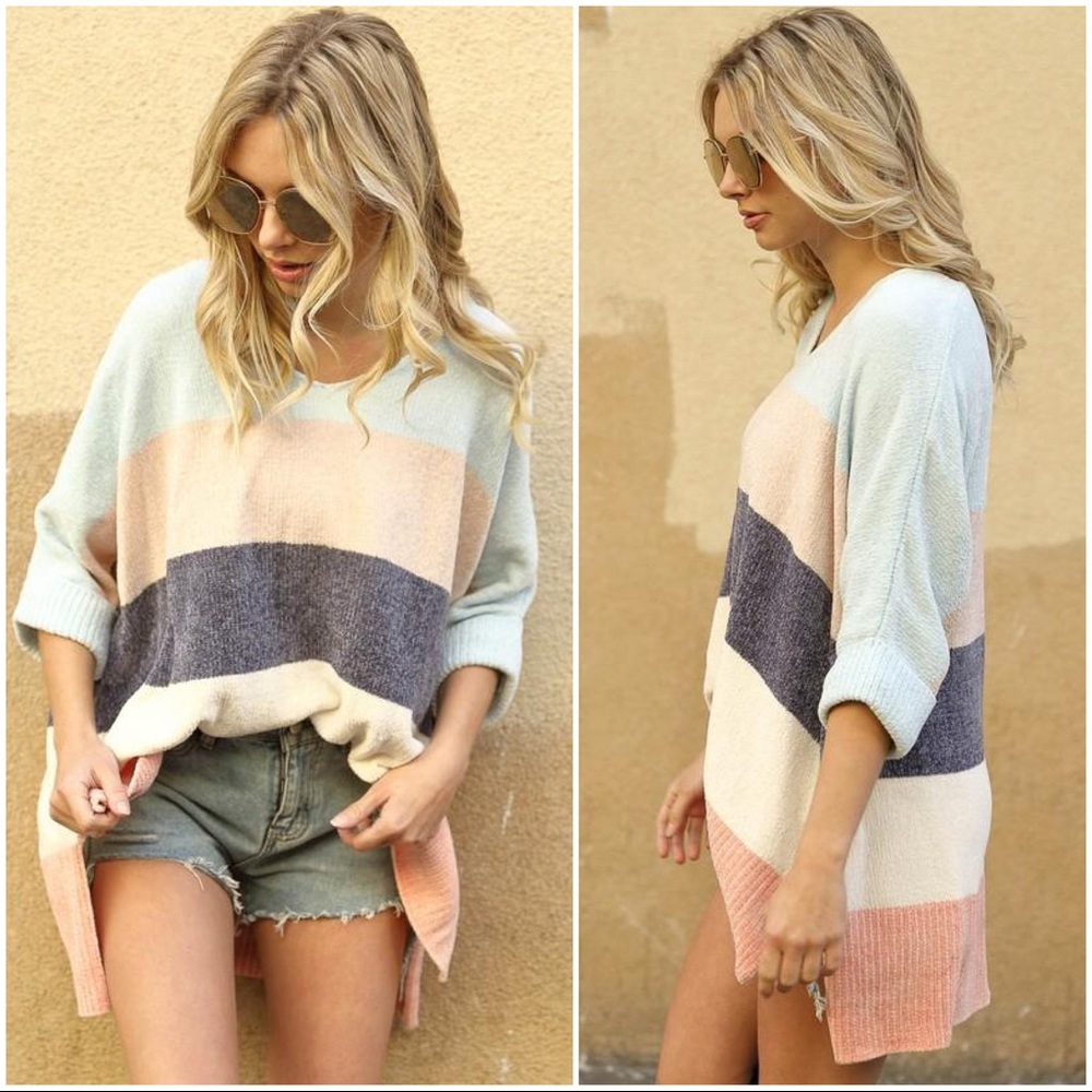 MOVING ALONG COLOR BLOCK SWEATER-LIGHT BLUE - Picture 3 of 5